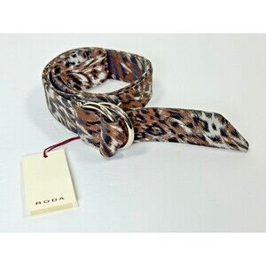 RODA Ribbon Belt Mens Unisex Medium Brown Black Animal Print Fabric D Ring Waist